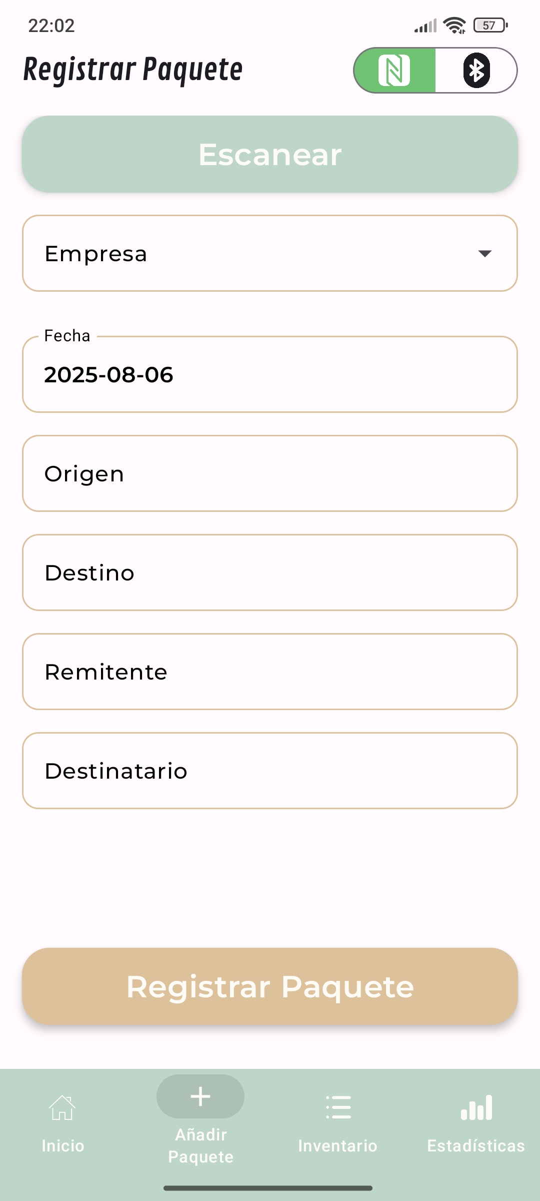 Registra tu paquete